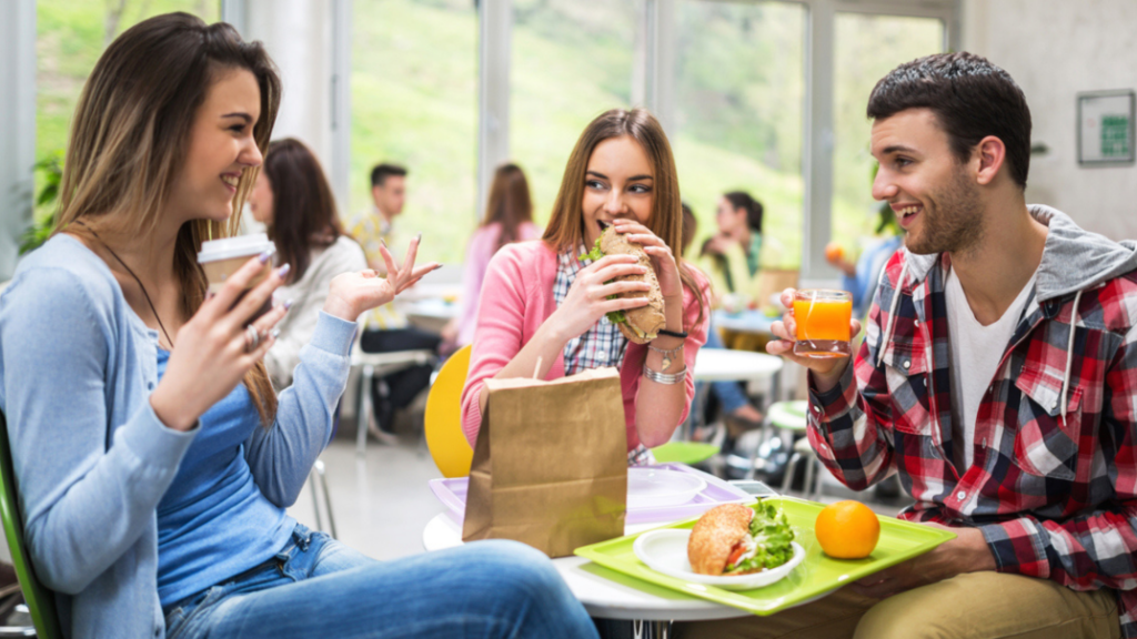 Students eating in the school dinning hal